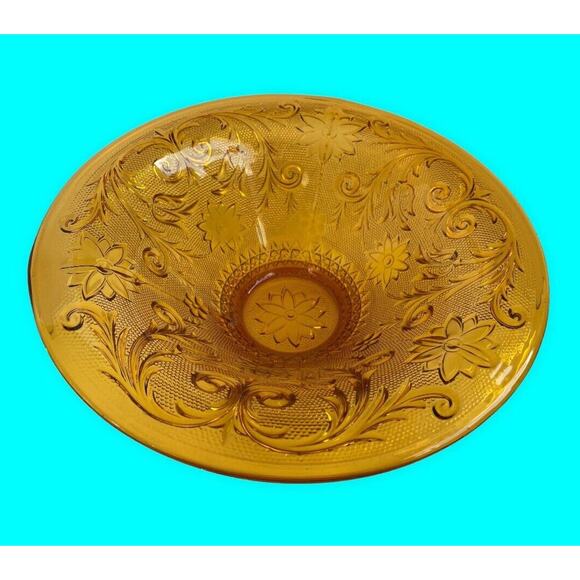 Vtg Indiana Tiara Glass Amber Sandwich Console Footed Bowl 4" x 11" - Picture 1 of 7